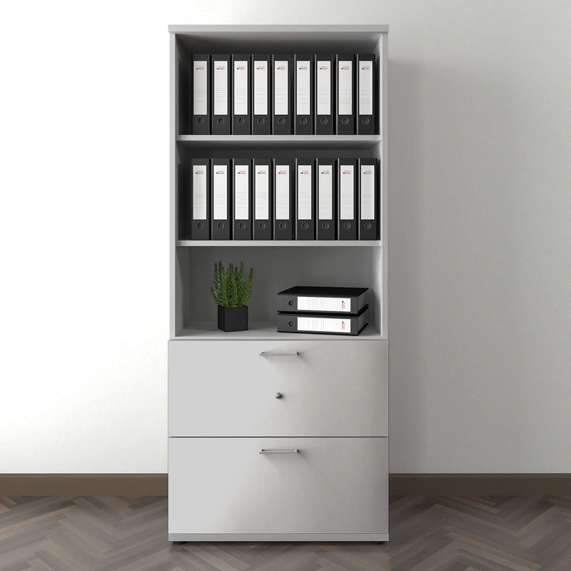 UNI Combination cabinet with hanging file drawer | 5 OH, 800 x 1897 mm, pearl gray  - 1 Main Image