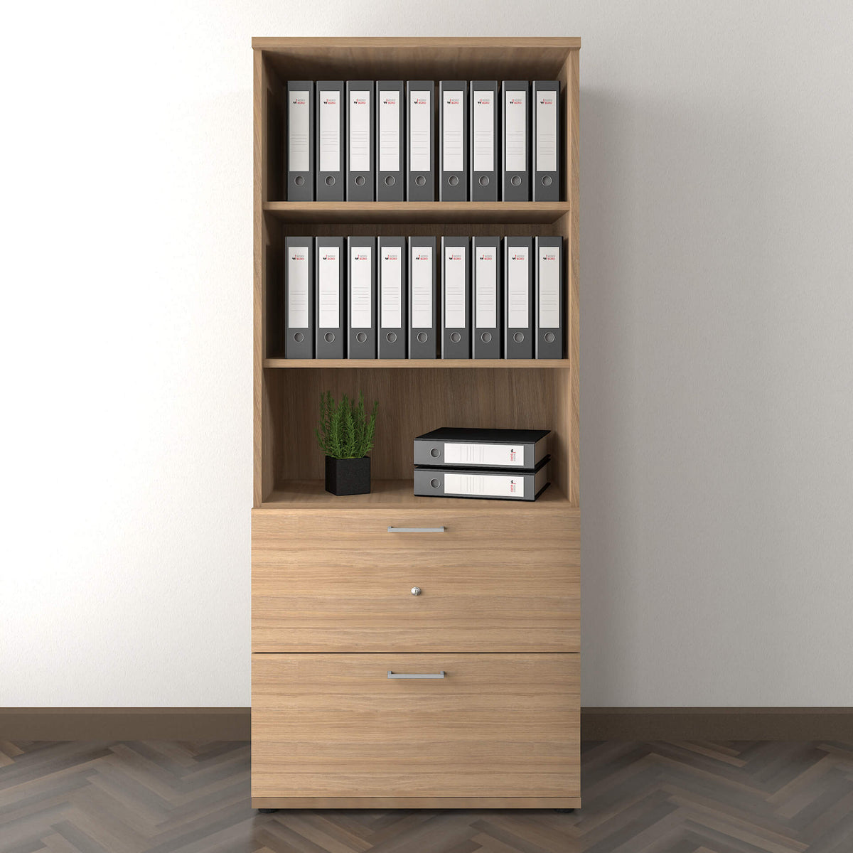 UNI Armoire combinée avec classement suspendu | 5 OH, 800 x 1897 mm, chêne ambré  - 1 Lightbox Main Image