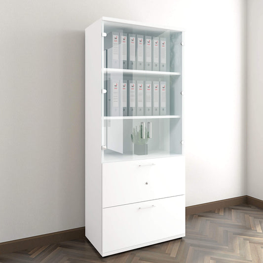 UNI Showcase cabinet with hanger register | 5 Oh, 800 x 1897 mm, white