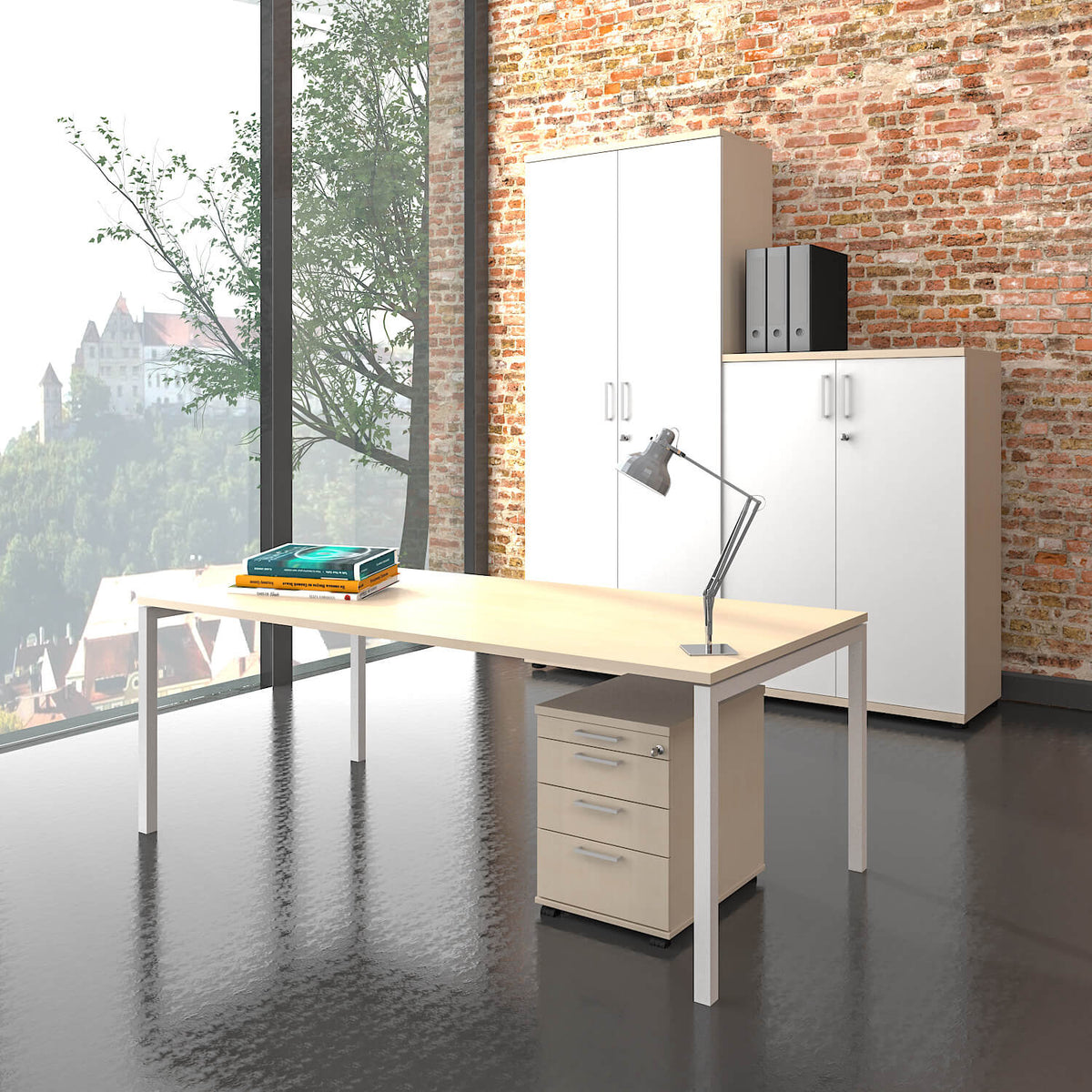 NOVA Landshut - Komplettbüro | Ahorn / Weiß - 1 Lightbox Main Image