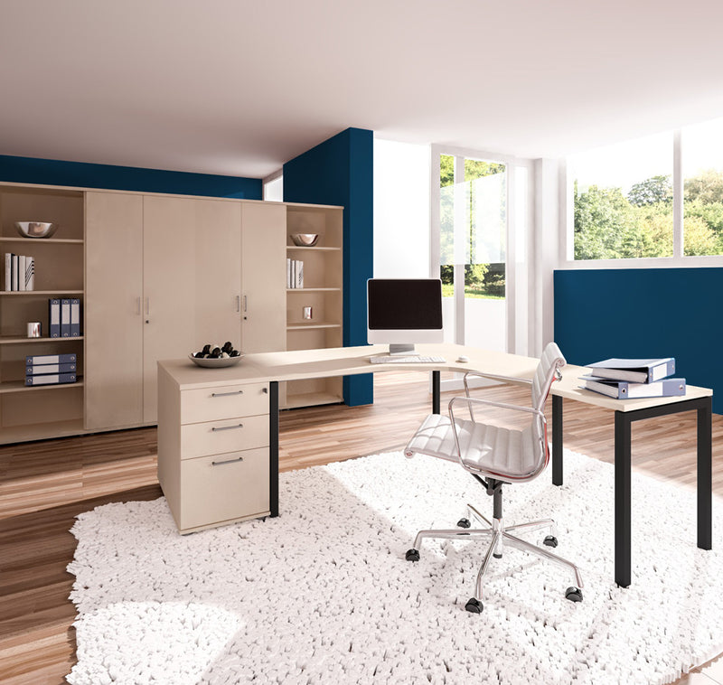NOVA Munich - Bureau complet | Ensemble avec bureau d’angle, armoires à dossiers, caisson fixe, érable  - 1 Main Image