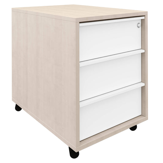 NOVA Roll container | 3 drawers, 600 mm deep, maple / white