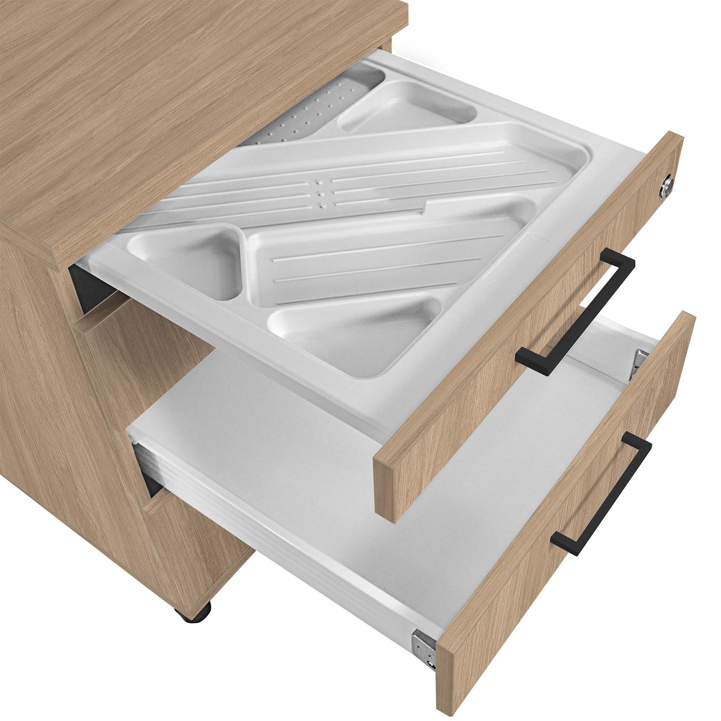 OPTIMA roll container | 3 drawers + 1 small parts compartment, 600 mm deep, amber oak