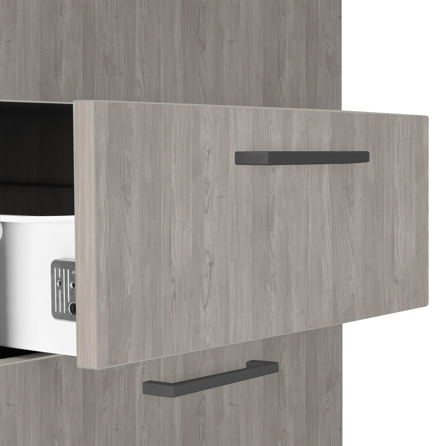 OPTIMA Container rotolo | 3 cassetti + 1 scompartimento di piccole parti, 600 mm di profondità, grigio di quercia nord