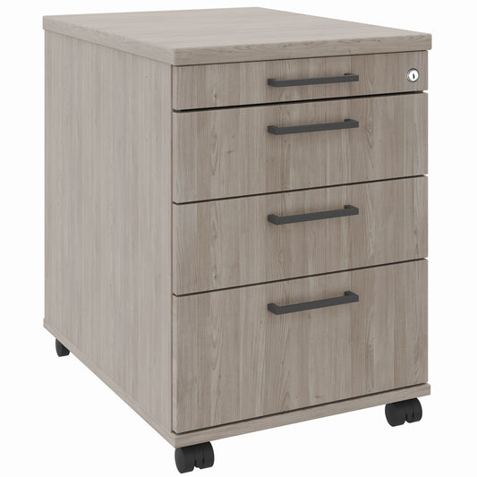 OPTIMA Rollcontainer | 3 Schubladen + 1 Kleinteilefach, 600 mm tief, Nordeiche grau