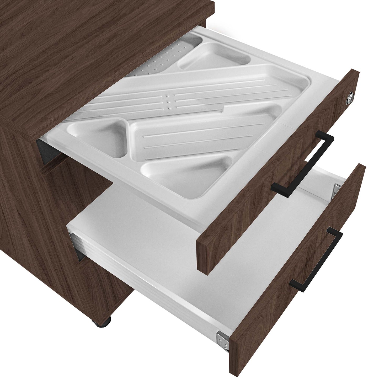 OPTIMA roll container | 3 drawers + 1 small parts compartment, 600 mm deep, walnut