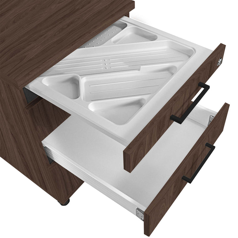 OPTIMA Rollcontainer | 3 Schubladen + 1 Kleinteilefach, 600 mm tief, Nussbaum - 2 Main Image