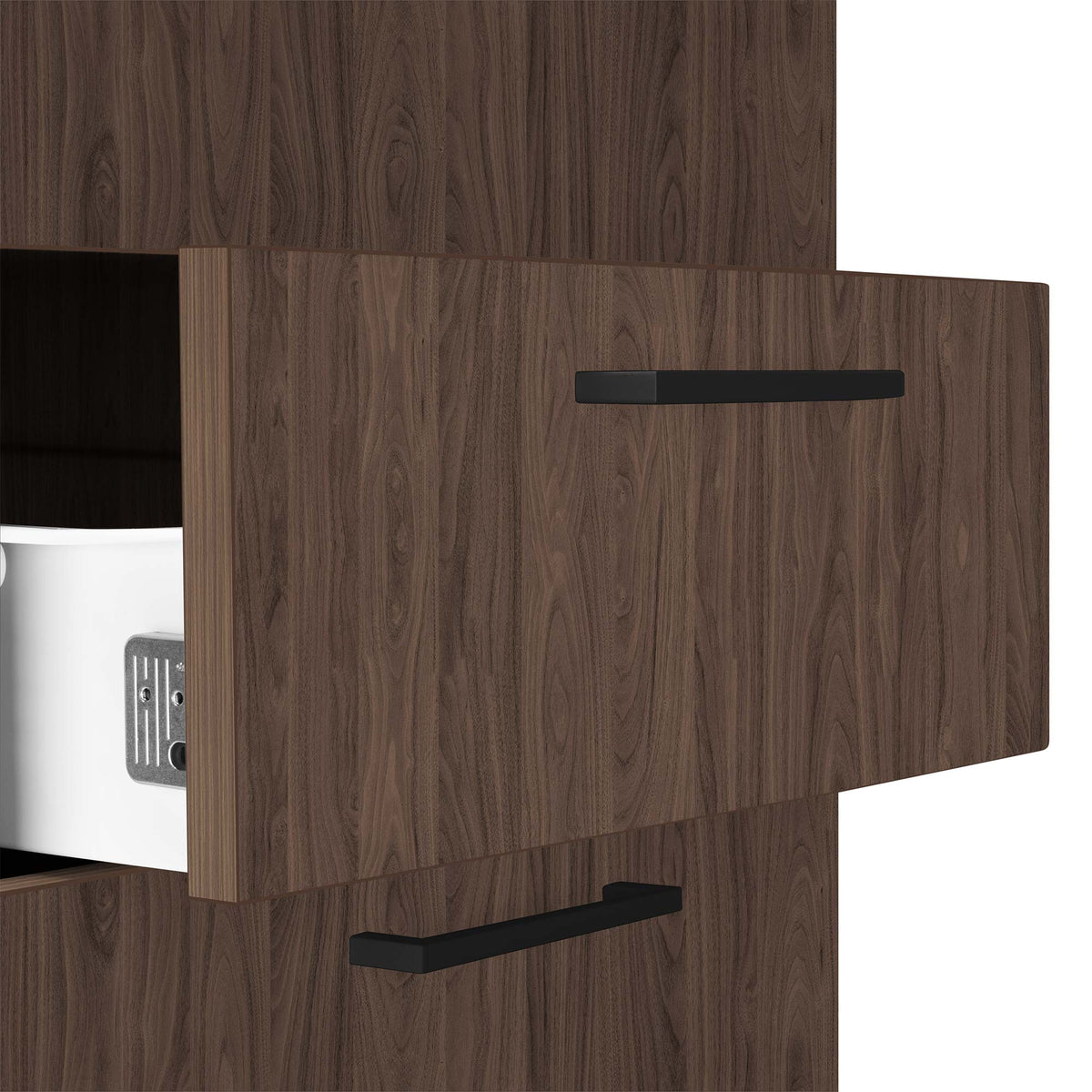 OPTIMA Rollcontainer | 3 Schubladen + 1 Kleinteilefach, 600 mm tief, Nussbaum - 4 Lightbox Main Image