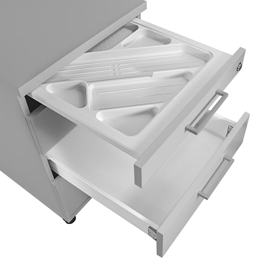 OPTIMA roll container | 3 drawers + 1 small parts compartment, 600 mm deep, pearl gray