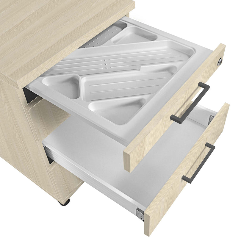 OPTIMA Contenitore su ruote | 3 cassetti + 1 vano per piccoli oggetti, profondo 600 mm, rovere sabbia  - 2 Main Image