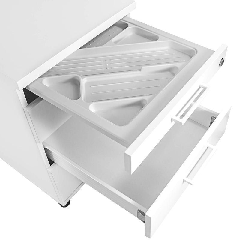 OPTIMA Contenitore su rotelle | 3 cassetti + 1 scomparto per piccoli oggetti, profondità 600 mm, bianco  - 2 Main Image