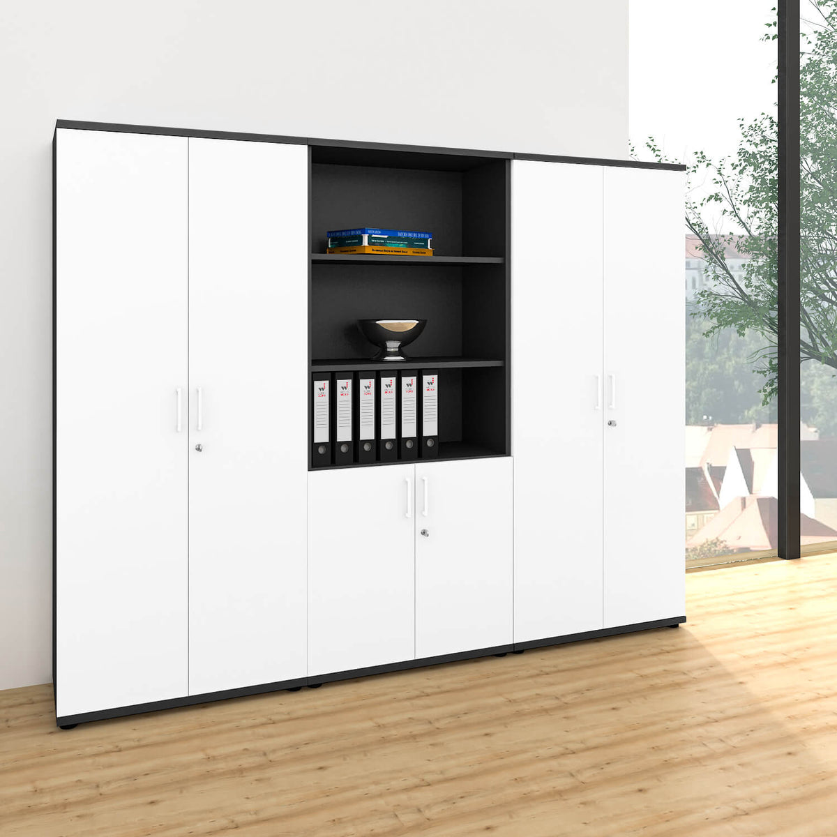 UNI Storage wall | 5 OH, 2400 x 1897 mm, Anthracite / White  - 1 Lightbox Main Image