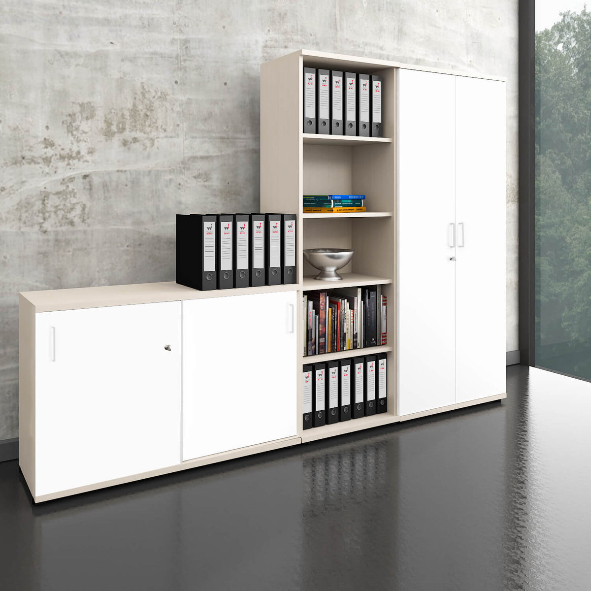 UNI Cabinet wall | 5 OH, 2600 x 1897 mm, Maple / White  - 1 Lightbox Main Image