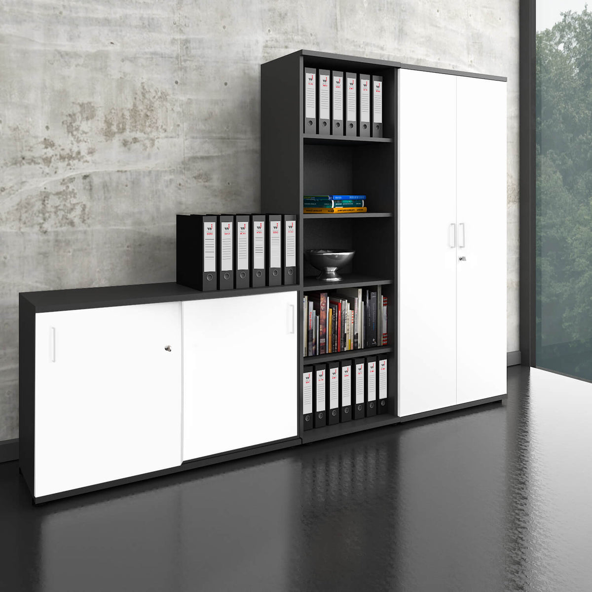 UNI Mobile parete | 5 OH, 2600 x 1897 mm, Antracite / Bianco  - 1 Lightbox Main Image