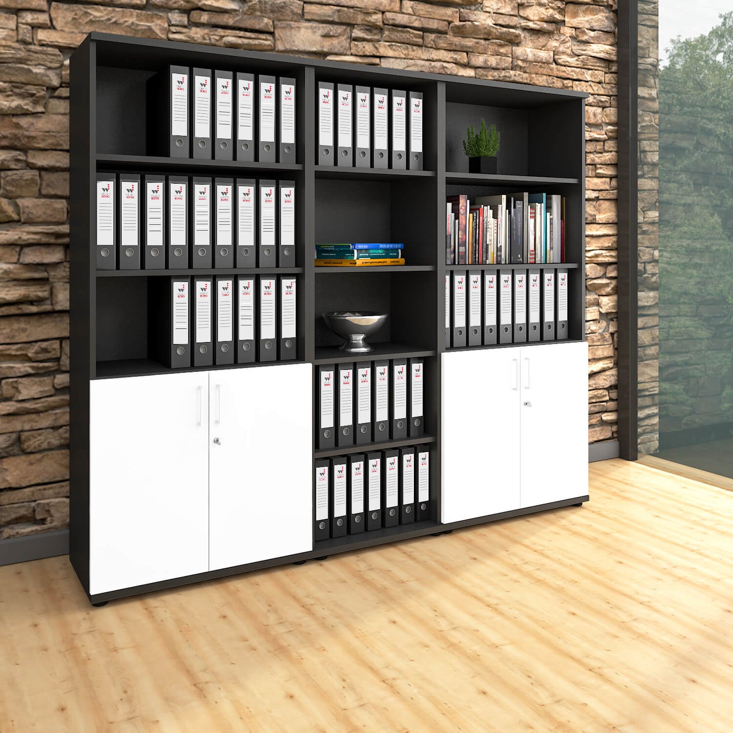 UNI Wall unit | 5 OH, 2200 x 1897 mm, anthracite/white