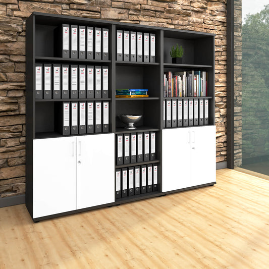 UNI Schrankwand | 5 OH, 2200 x 1897 mm, Anthrazit / Weiß