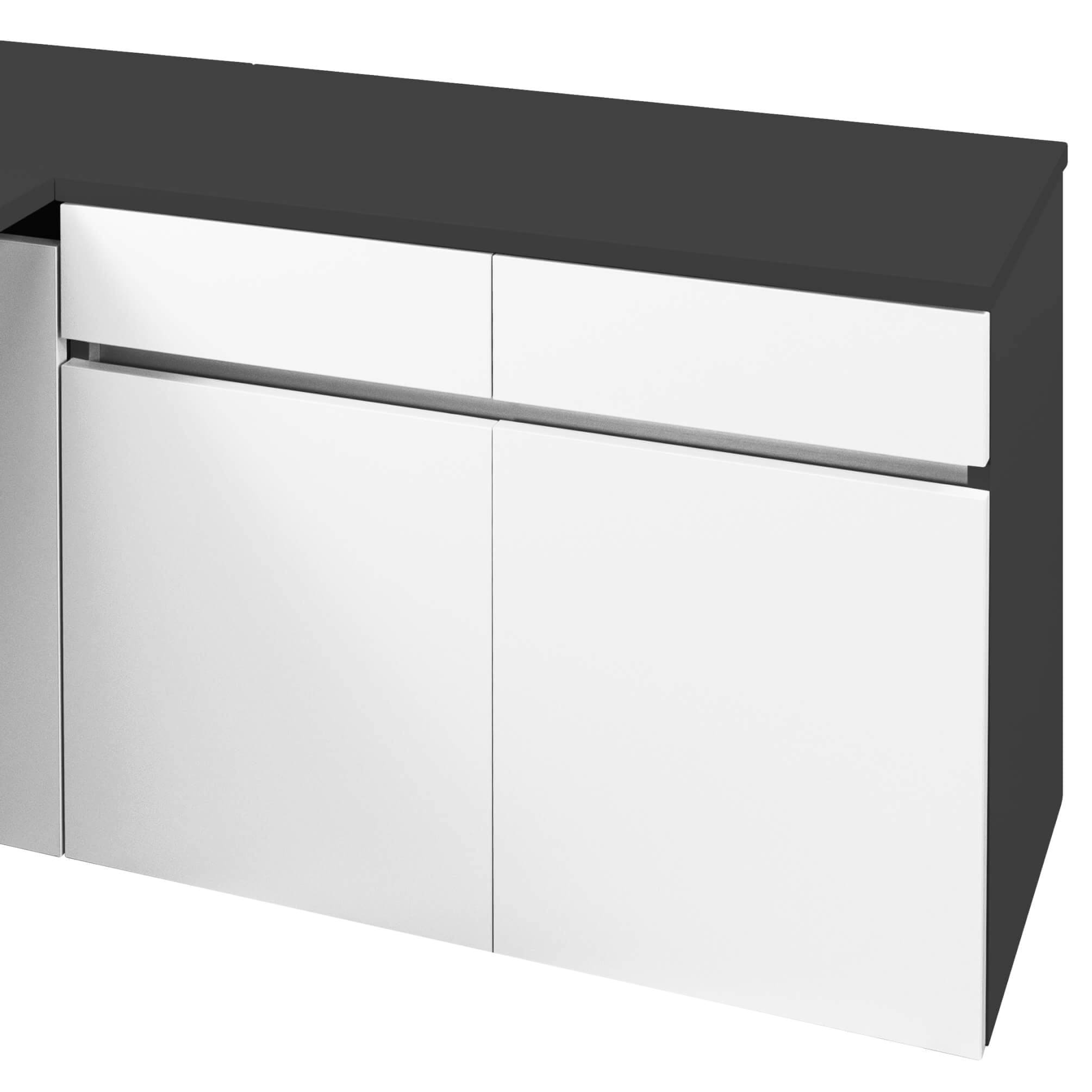 AIR Scrivania | Sideboard a destra, 1600 x 1600 mm, antracite / bianco