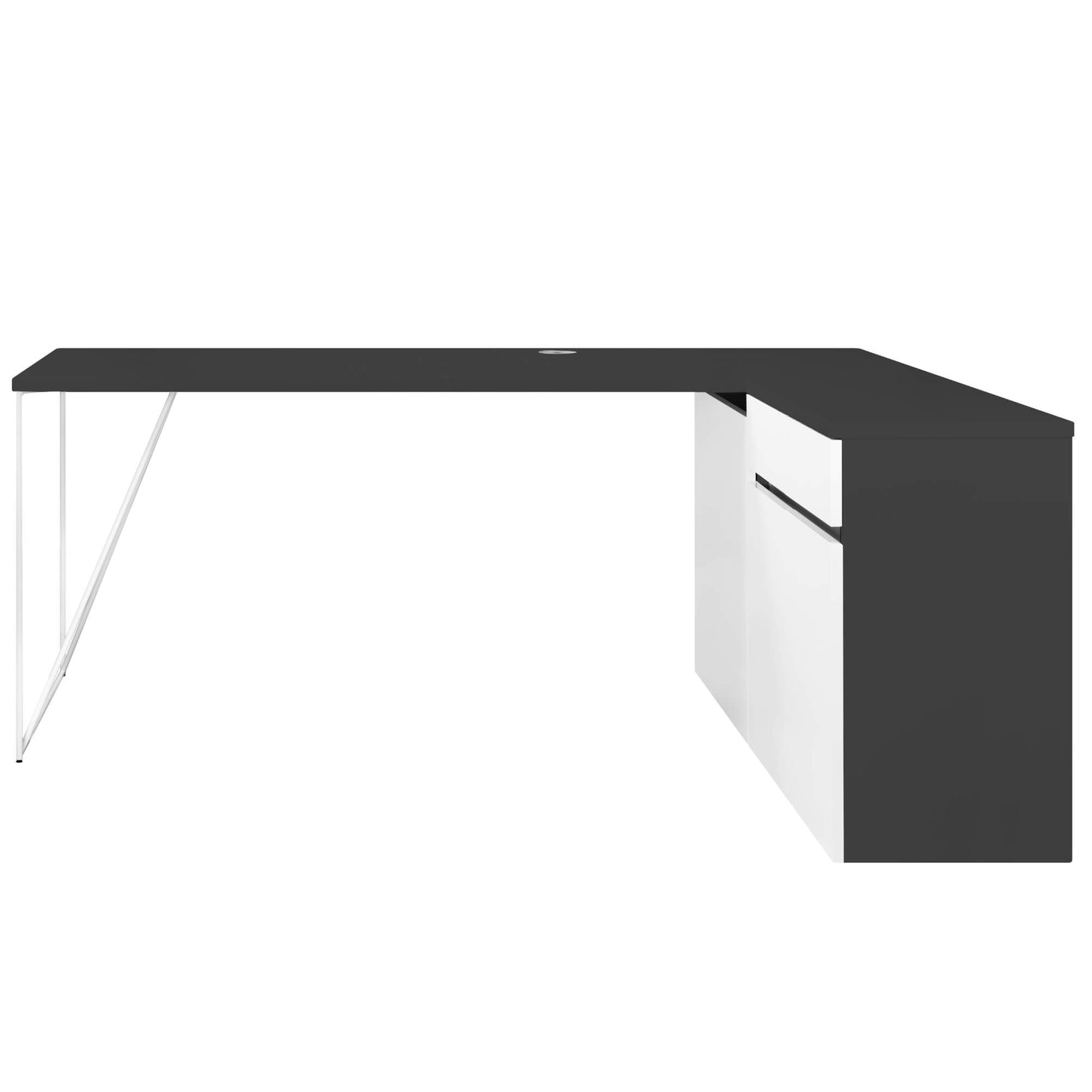 AIR Scrivania | Sideboard a destra, 1600 x 1600 mm, antracite / bianco