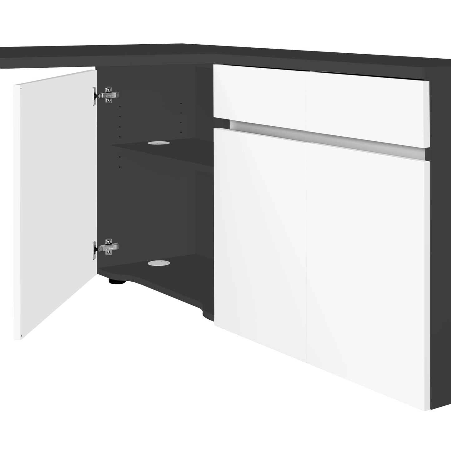 AIR Scrivania | Sideboard a destra, 1600 x 1600 mm, antracite / bianco