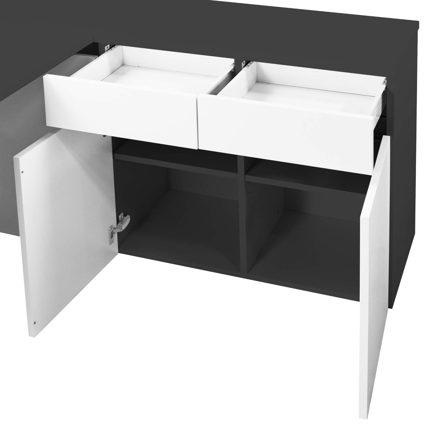 AIR Scrivania | Sideboard a destra, 1600 x 1600 mm, antracite / bianco