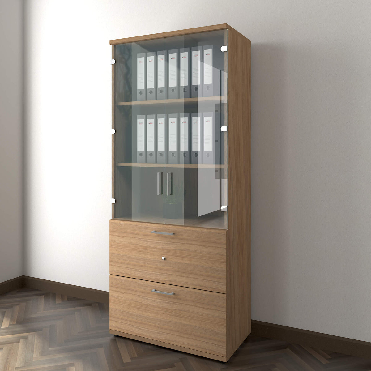 UNI Armadio vetrina con cartelle sospese | 5 OH, 800 x 1897 mm, rovere ambra  - 1 Lightbox Main Image