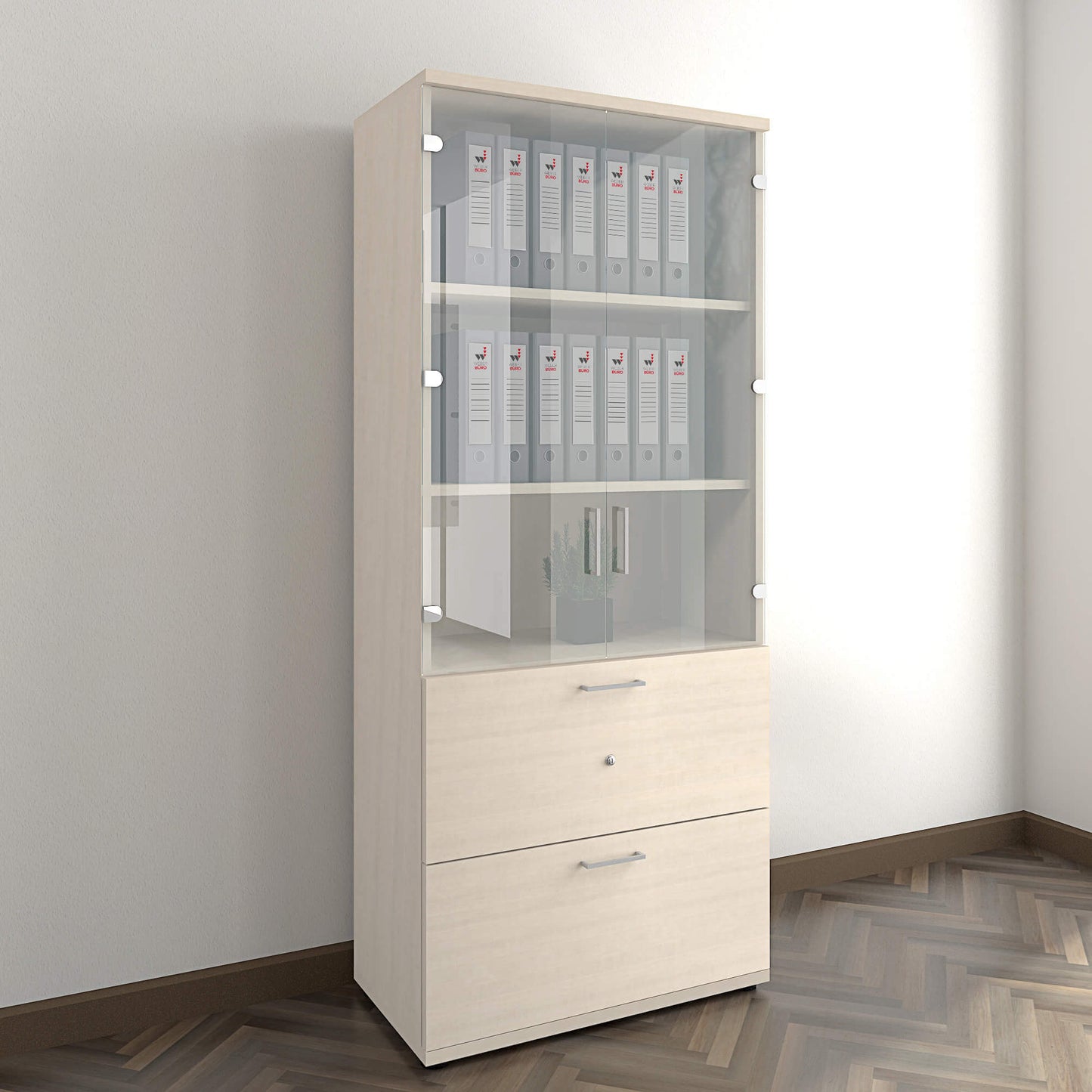 UNI Cabinet de vitrine avec registre de cintre | 5 oh, 800 x 1897 mm, érable