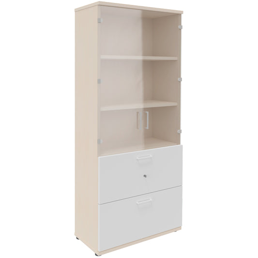 UNI Cabinet de vitrine avec registre de cintre | 5 oh, 800 x 1897 mm, érable / blanc