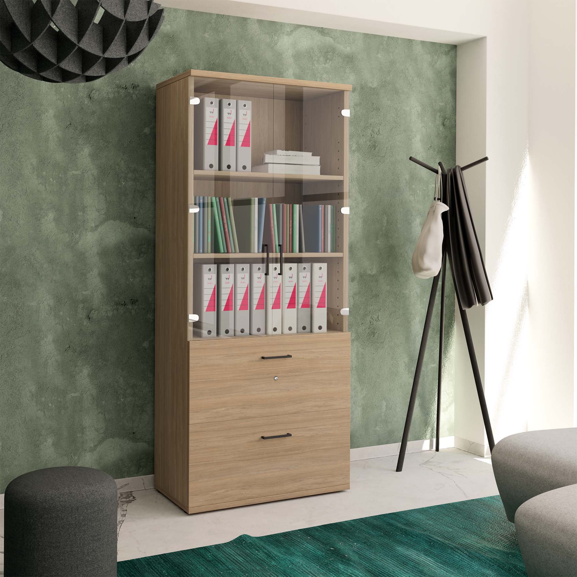 UNI Gabinetto di vetrina con registro dei ganci | 5 Oh, 800 x 1897 mm, quercia ambra