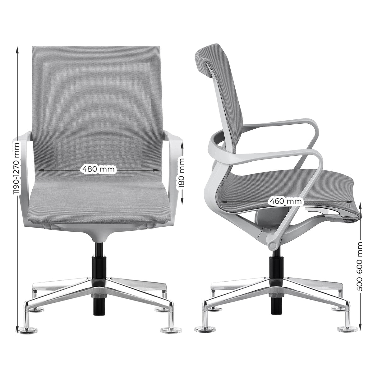 PROV-1 Sedia da conferenza | Schienale in rete traspirante, regolabile in altezza, grigio 