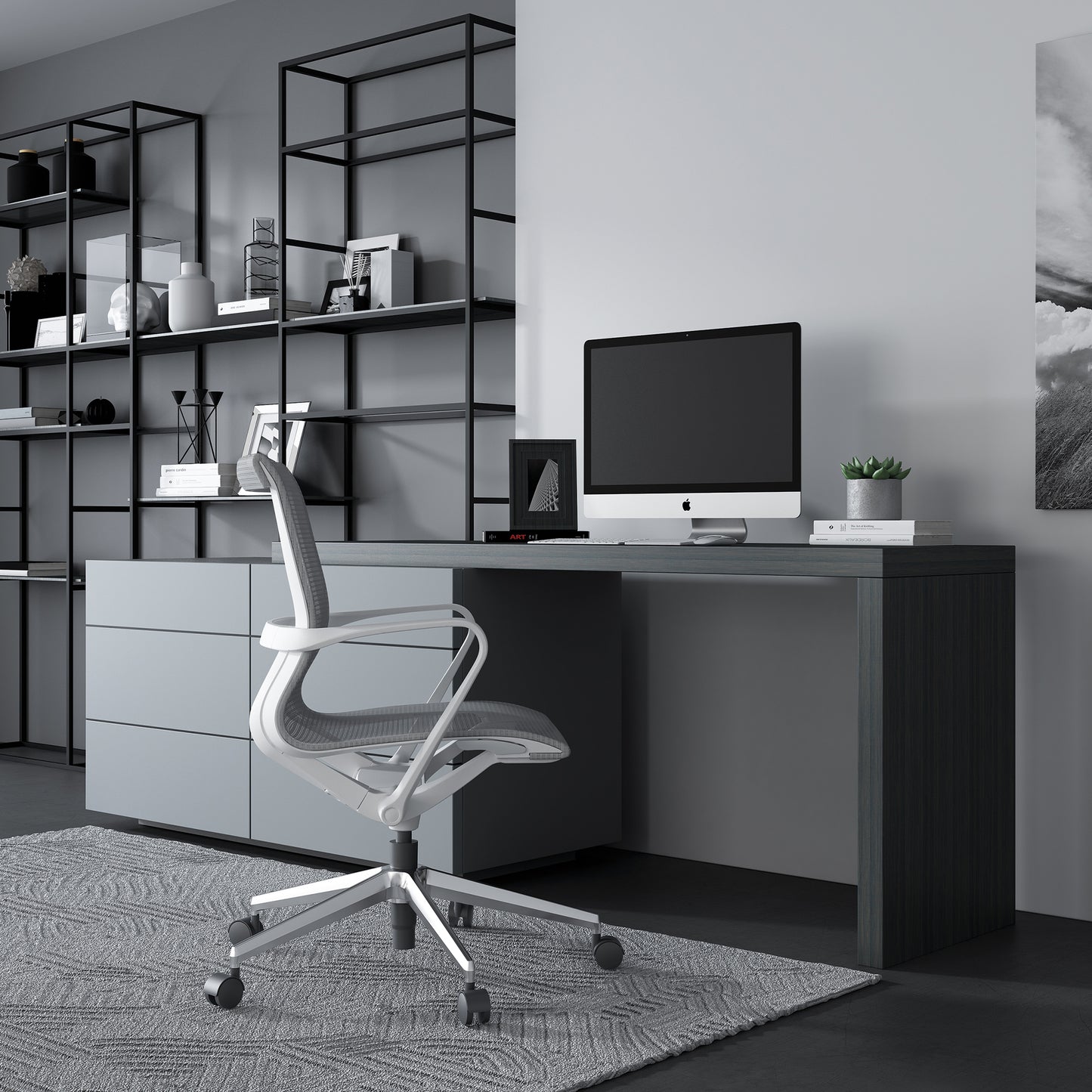 PROV Bürodrehstuhl | Atmungsaktiver Netzrücken, Wippmechanik, Grau