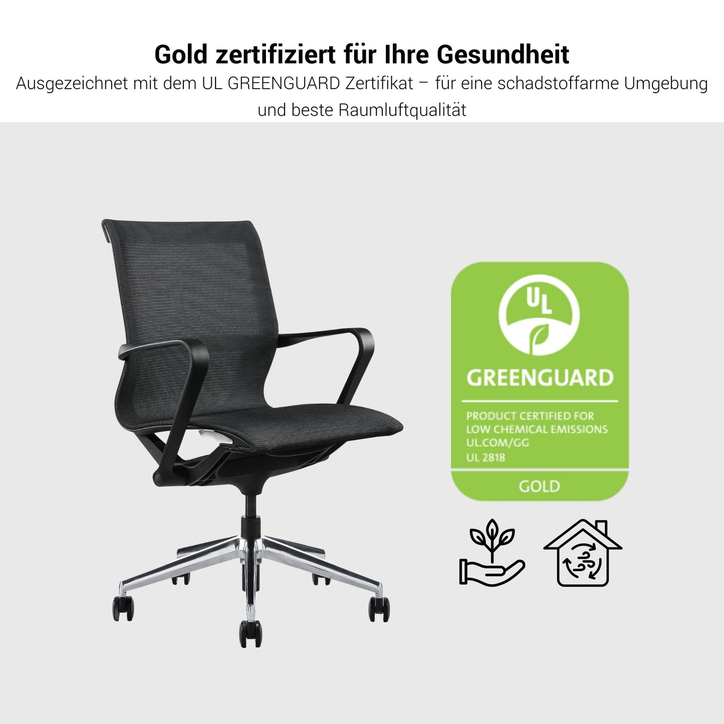 PROV Bürodrehstuhl | Atmungsaktiver Netzrücken, Wippmechanik, Grau