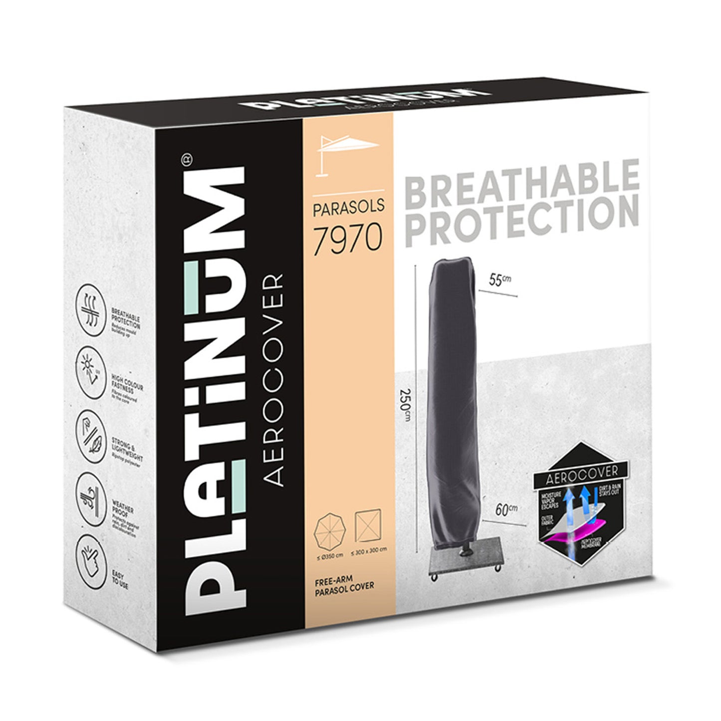 Platinum AeroCover Sonnenschirmabdeckung | 550-600 x 2500 mm, Anthrazit