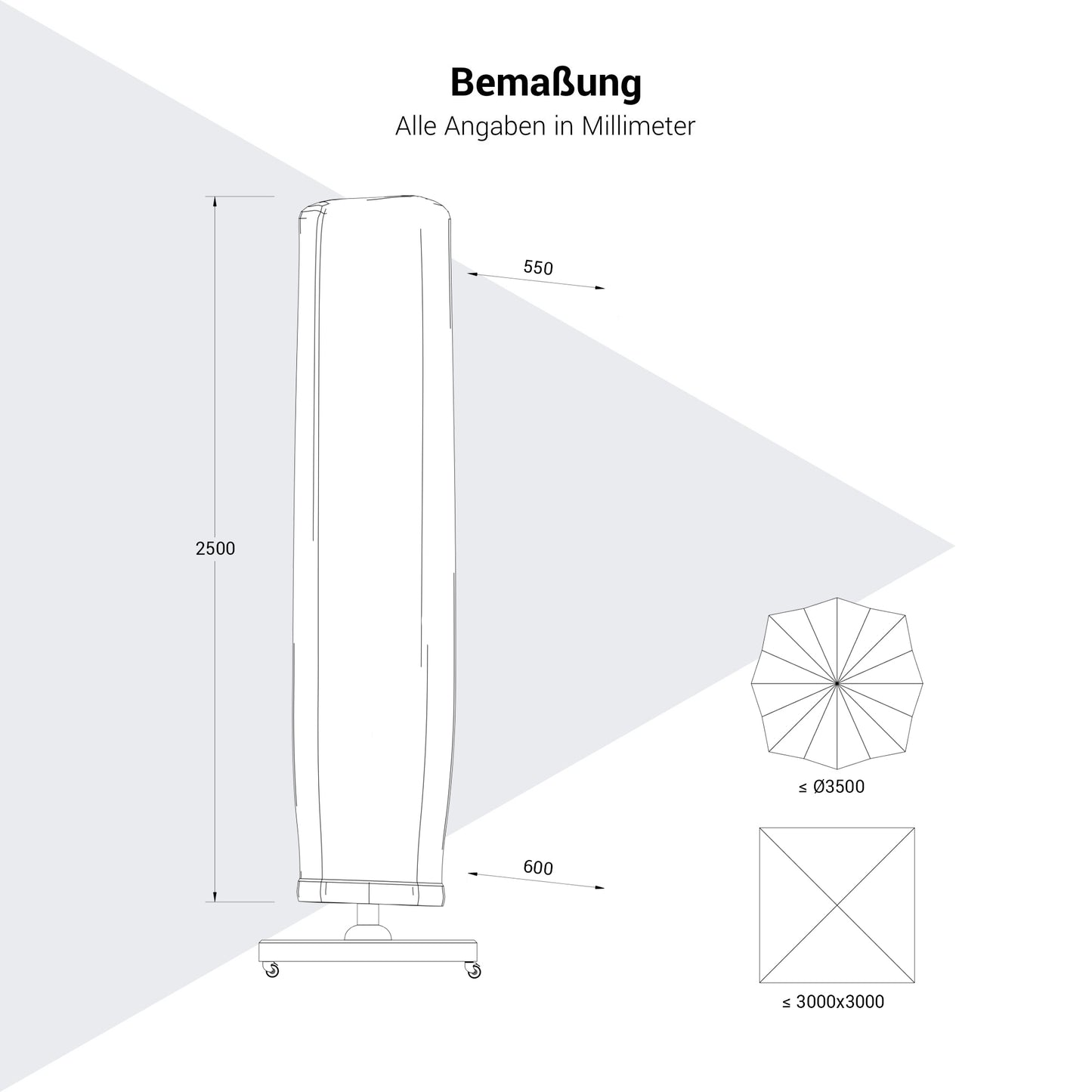 Platinum AeroCover Sonnenschirmabdeckung | 550-600 x 2500 mm, Anthrazit