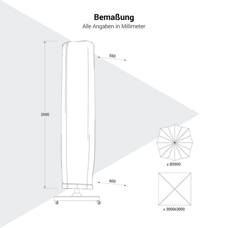 Platinum AeroCover Sonnenschirmabdeckung | 550-600 x 2500 mm, Anthrazit - 5 Main Image