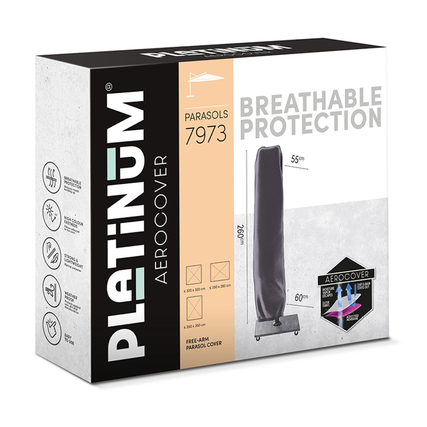 Platinum AeroCover Sonnenschirmabdeckung | 550-600 x 2600 mm, Anthrazit