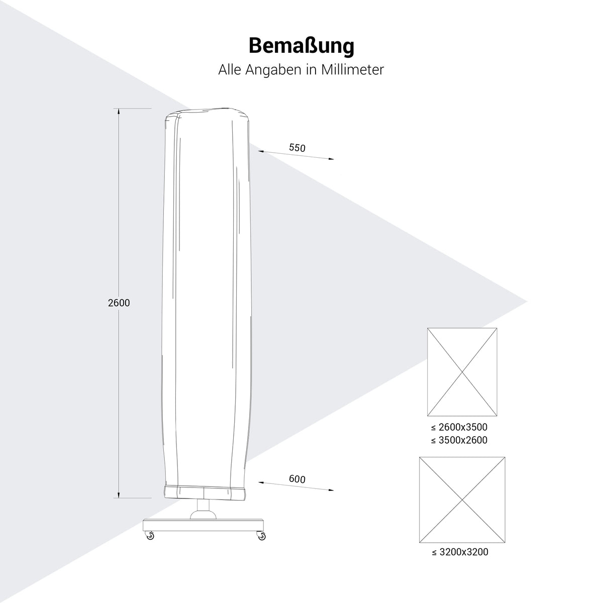 Platinum AeroCover Sonnenschirmabdeckung | 550-600 x 2600 mm, Anthrazit - 5 Lightbox Main Image