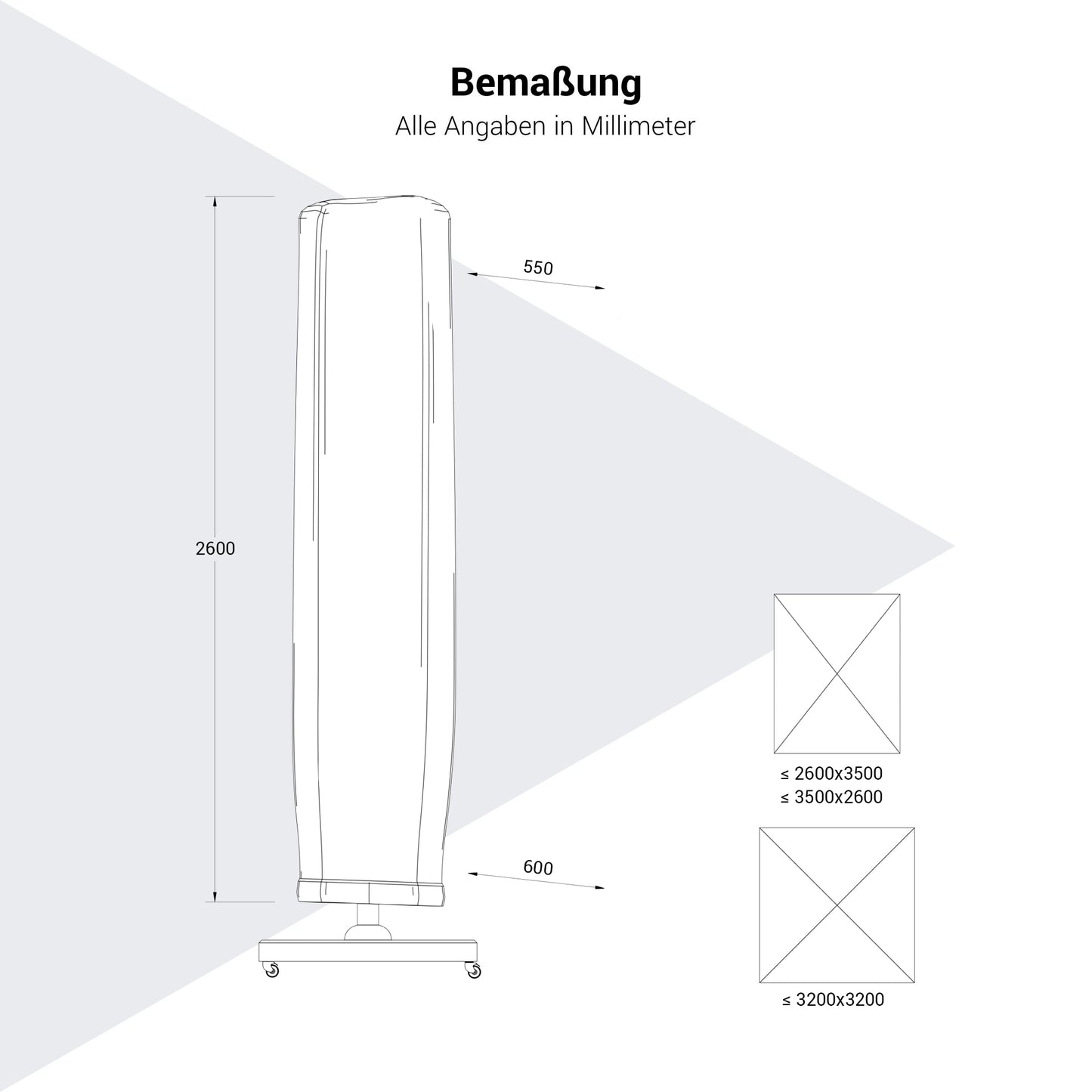 Platinum AeroCover Sonnenschirmabdeckung | 550-600 x 2600 mm, Anthrazit