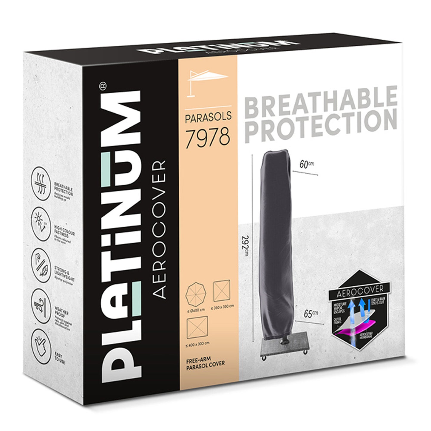 Platinum AeroCover Sonnenschirmabdeckung | 600-650 x 2920 mm, Anthrazit