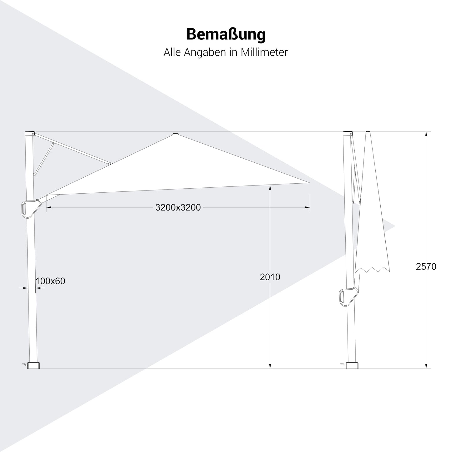 Platinum BEAUFORT Ampelschirm | 3200 x 3200 mm, 360° drehbar, Scherensystem