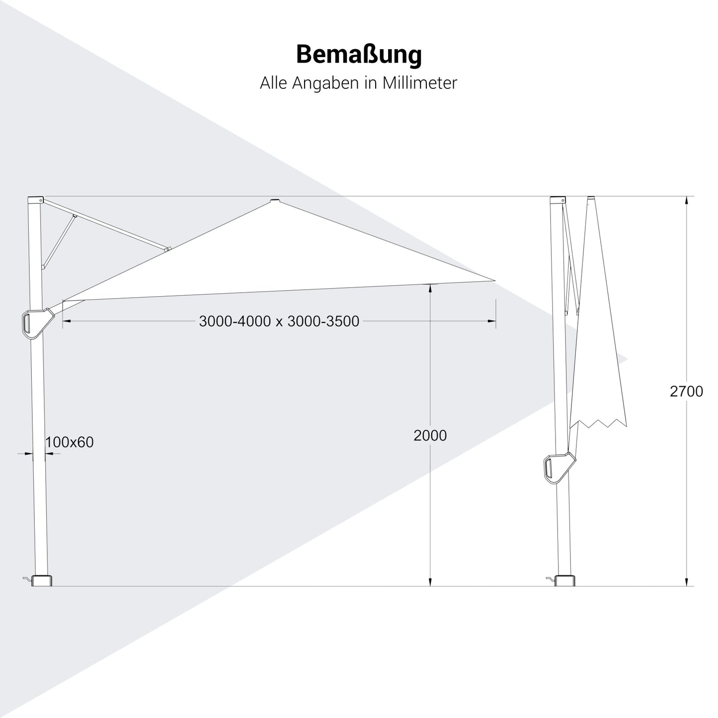 Platinum CHALLENGER T1 Ampelschirm | 3000-4000 x 3000-3500 mm, 360° drehbar