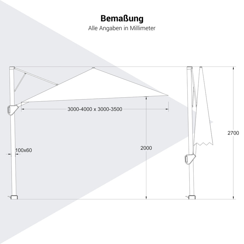 Platinum CHALLENGER T1 Ampelschirm | 3000-4000 x 3000-3500 mm, 360° drehbar - 10 Main Image