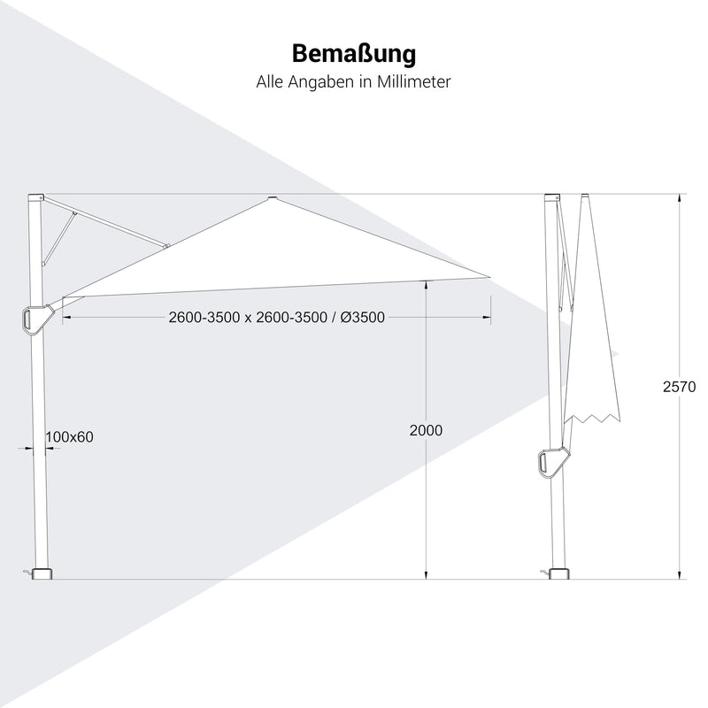 Platinum CHALLENGER T2 Ampelschirm | 2600-3500 x 2600-3500 mm, 360° drehbar, seitlich schwenkbar - 11 Main Image