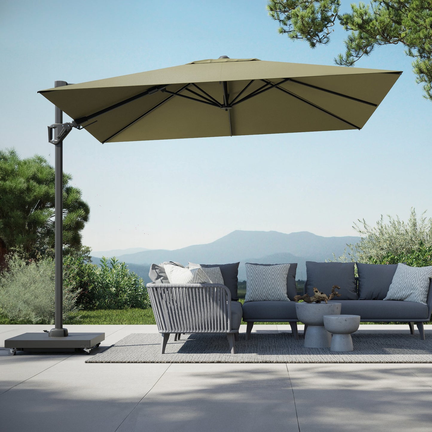 Platinum CHALLENGER T2 Ampelschirm | 2600-3500 x 2600-3500 mm, 360° drehbar, seitlich schwenkbar