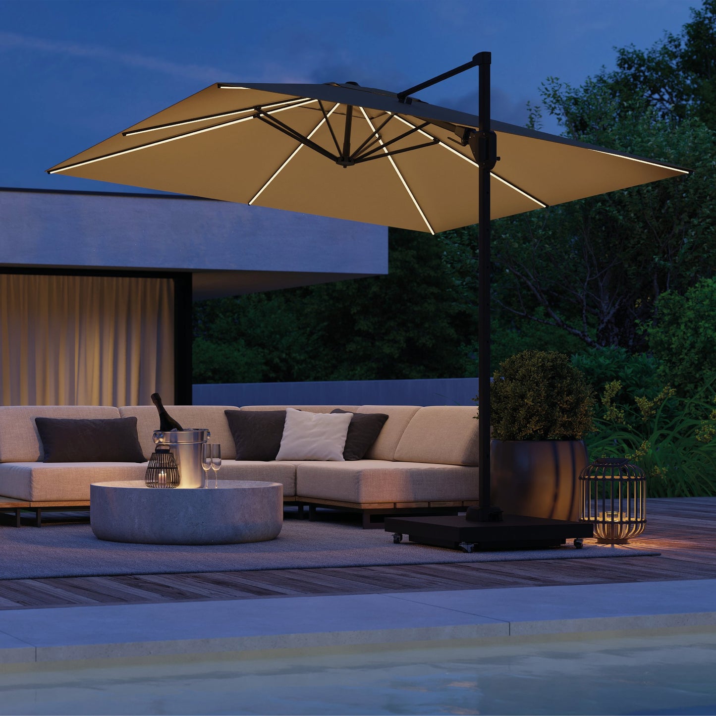 Platinum CHALLENGER T2 GLOW Ampelschirm | 3000 x 3000 mm, 360° drehbar, LED-Beleuchtung