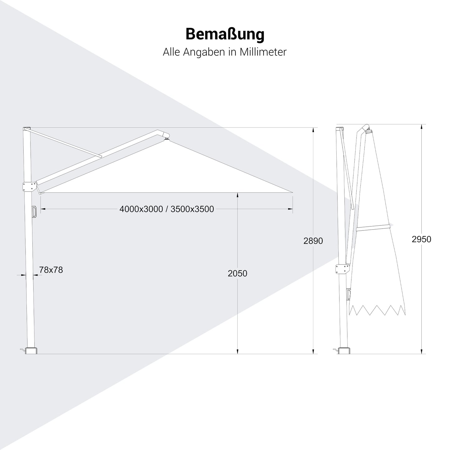 Platinum ICON T1 Ampelschirm | 4000 x 3000 mm, 360° drehbar