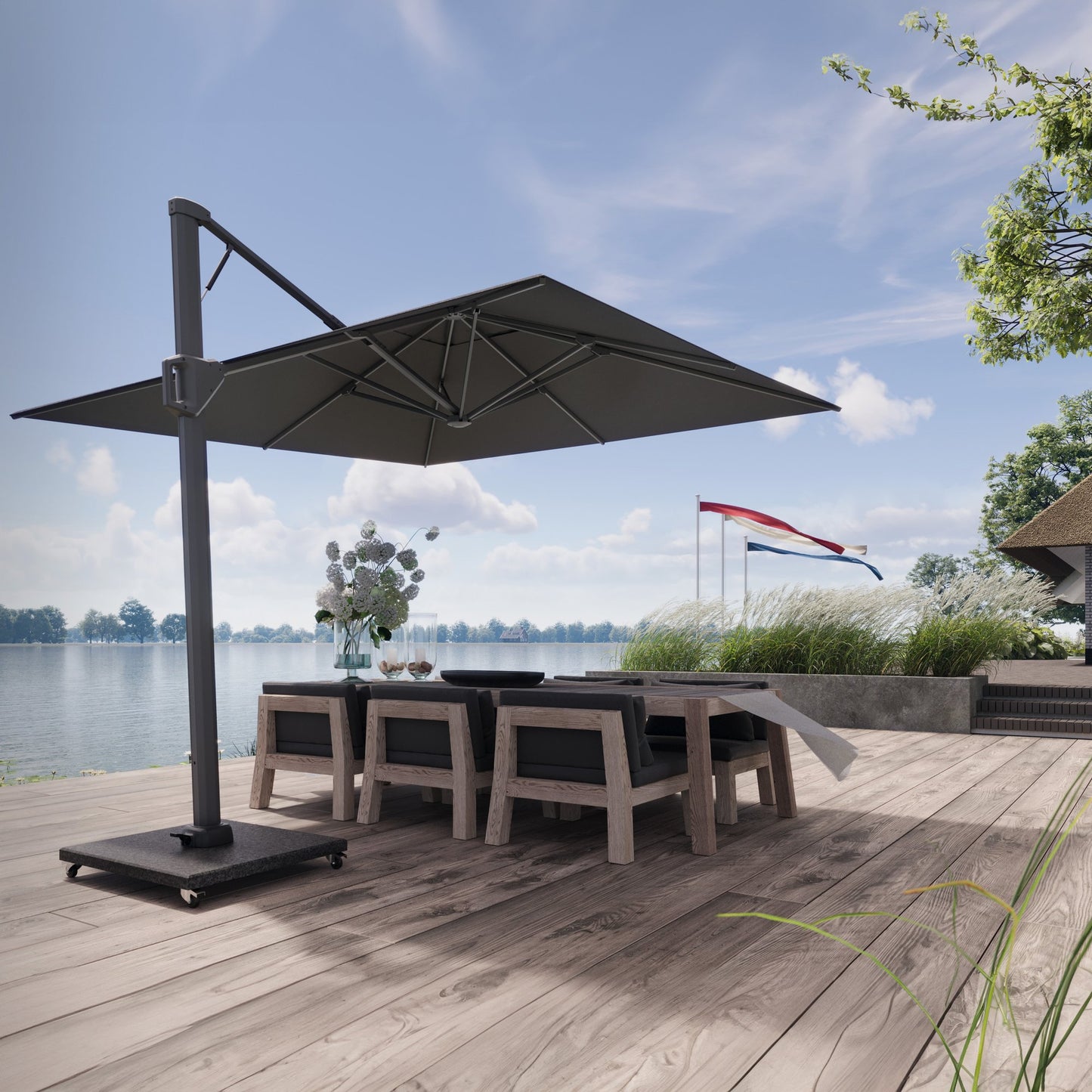 Platinum MODENA Schirmständer | Mit Rollen, Granit, 90-150 kg