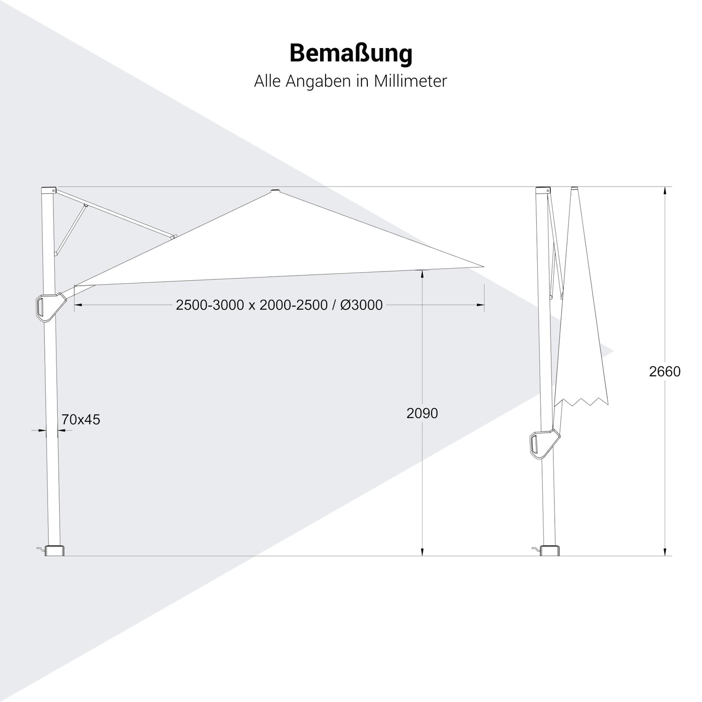Platinum VOYAGER T1 Ampelschirm | 2500-3000 x 2000-3000 mm, 360° drehbar