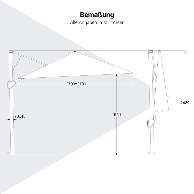 Platinum VOYAGER T2 Ampelschirm | 2700 x 2700 mm, 360° drehbar, doppelt schwenkbar - 10 Main Image
