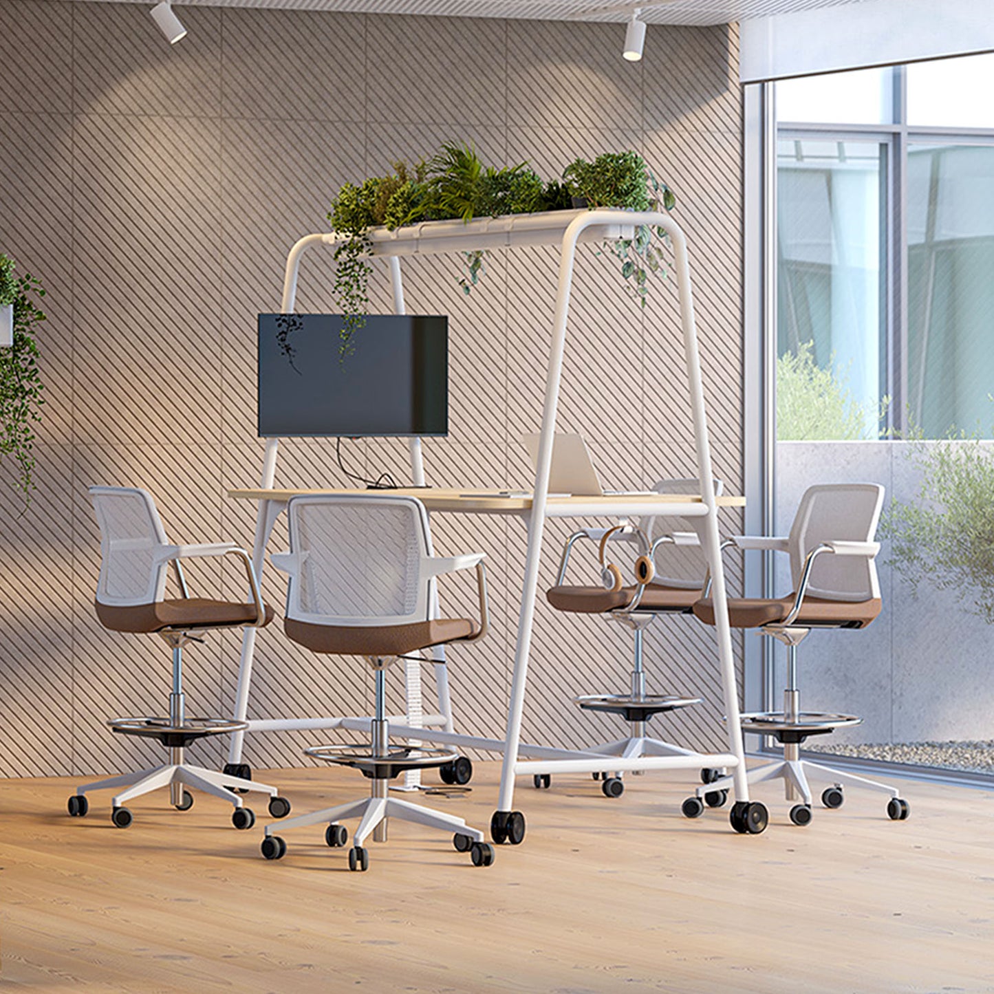 ROUND Multipurpose Tisch | 1600 – 1800 x 740 - 1050 mm, optionales Zubehör