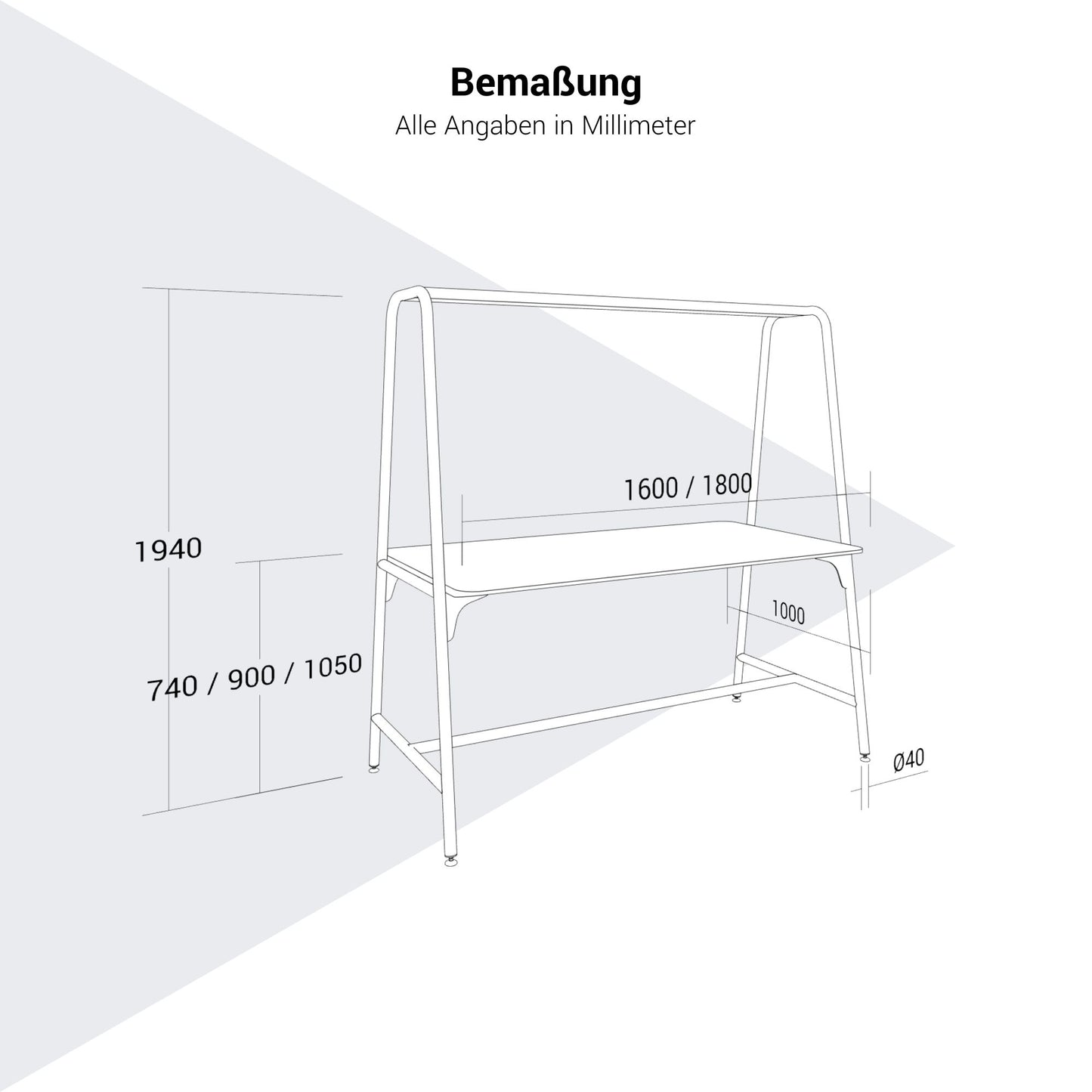 ROUND Multipurpose Tisch | 1600 – 1800 x 740 - 1050 mm, optionales Zubehör